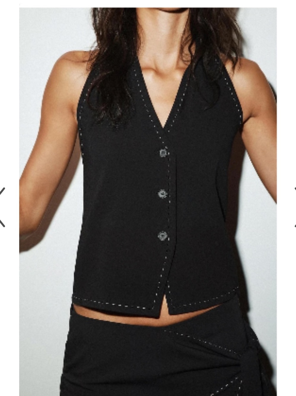 NWT Zara Topstitched Halter Neck Vest Top with Tie Back in black